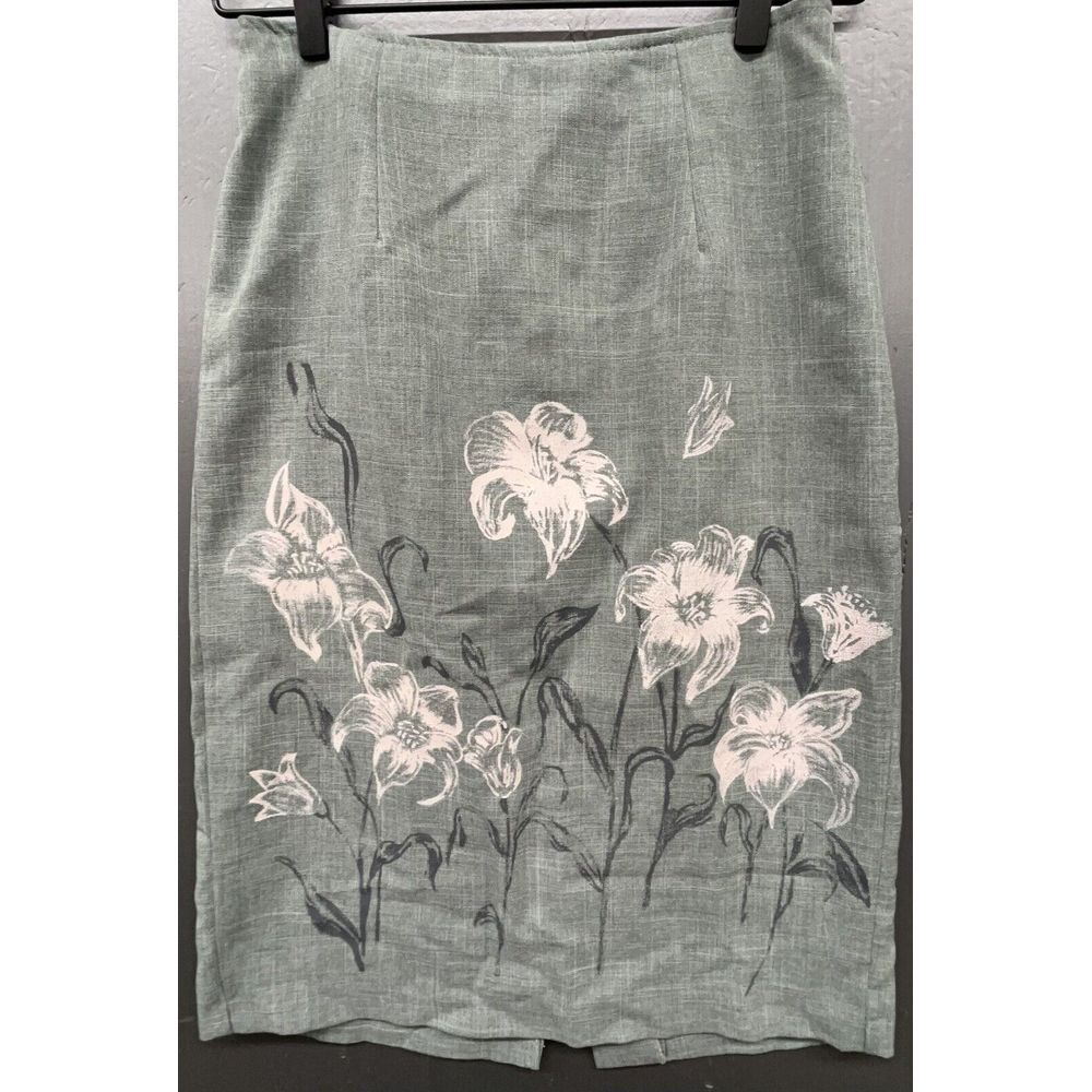 Vixen Skirt S Gray Pink Floral Print Pencil Darts Stretch Knee Length Career USA